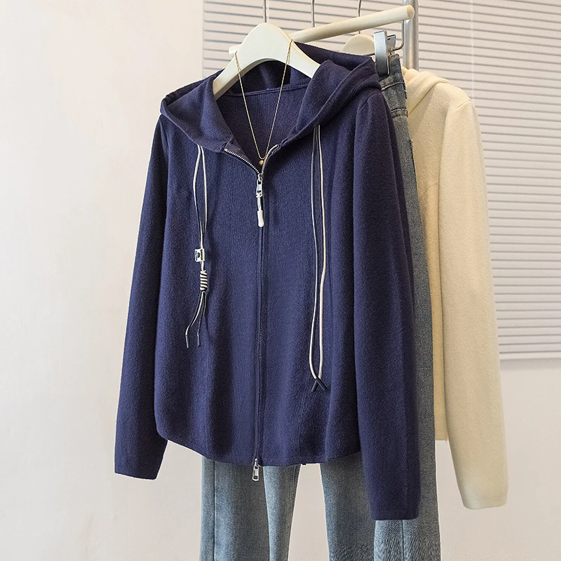 HKSH Hooded Knitted Top For Women Autumn New Zipper Long Sleeve High Street Elegant Tide Chic OverSized Sweater Cardigan HK10990