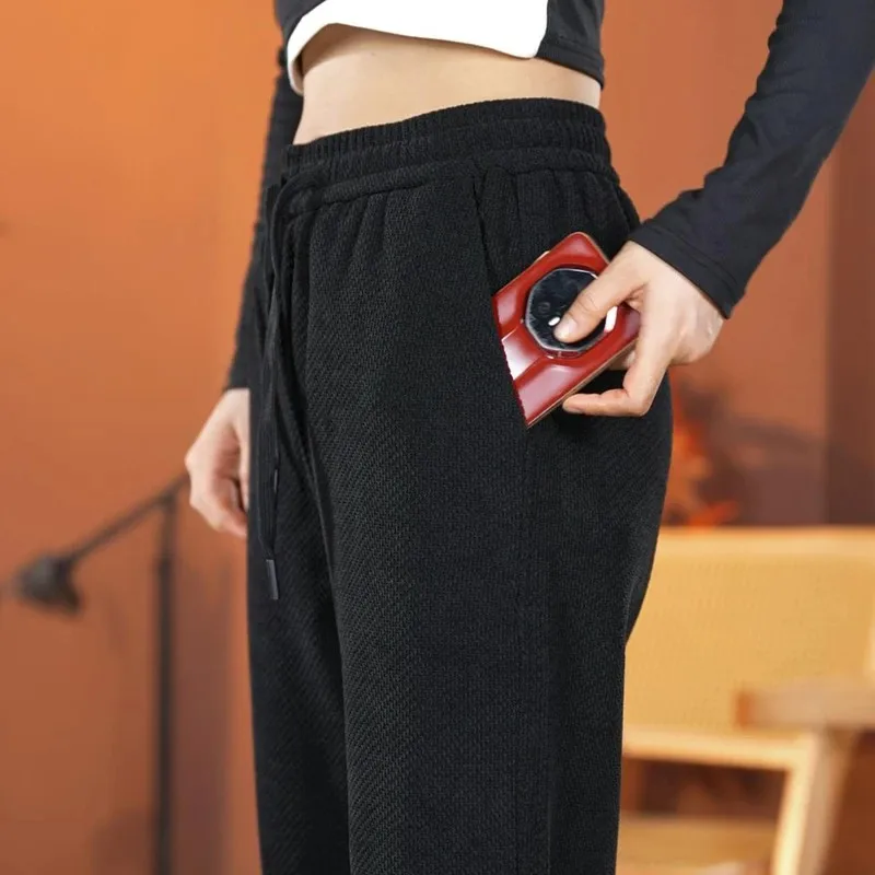 

Men's Casual Knitted Straight Leg Pants Anti-Scratch Spor Waist Autumn Faion Polyester Fiber Straight Tube Trousers