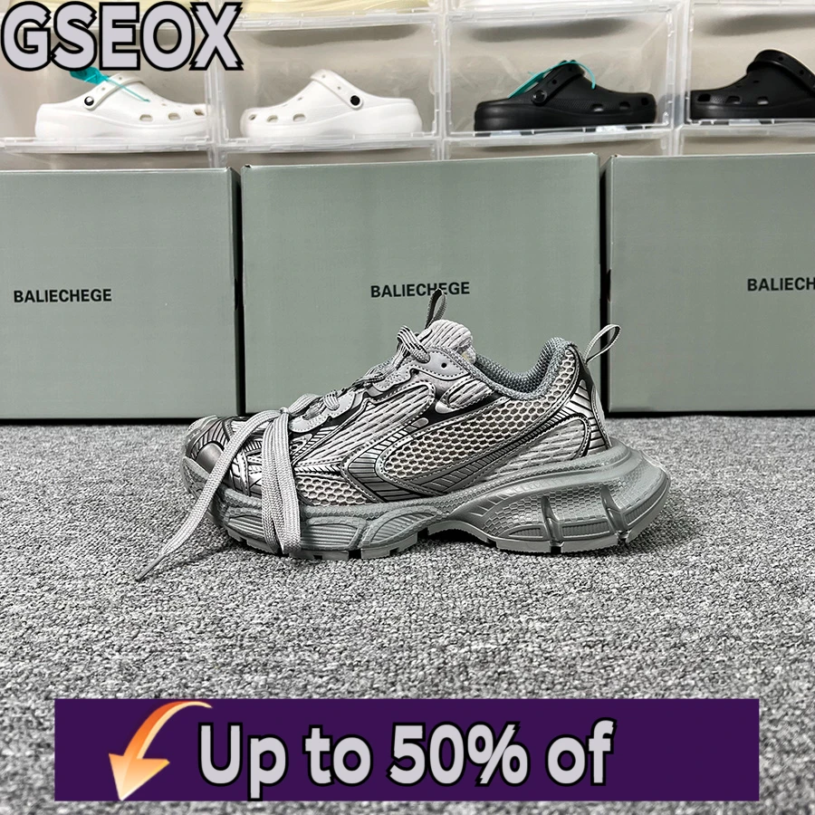 Street Style Thick Sole Men Sneakers New Mixed Colors Lace-Up Couple Casual Shoes Comfortable Breathable Running Walking Shoes