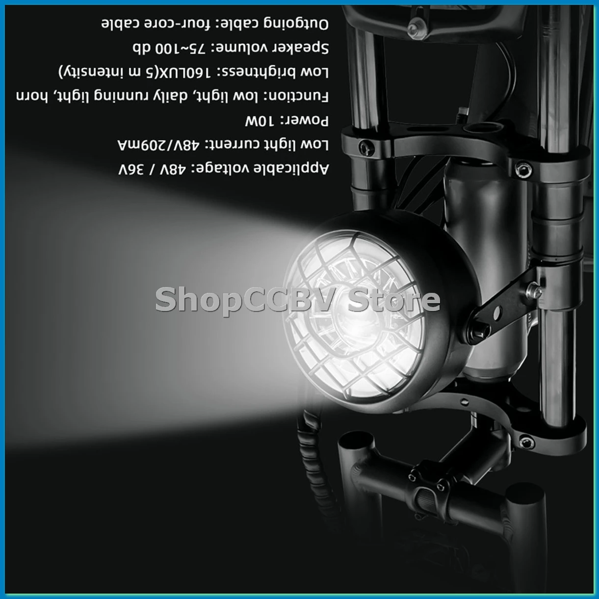 48V 36V Front Light Electric Bike Head Light Taillight Spare Parts Retro Black LED Headlights for Fat Ebike-AT35