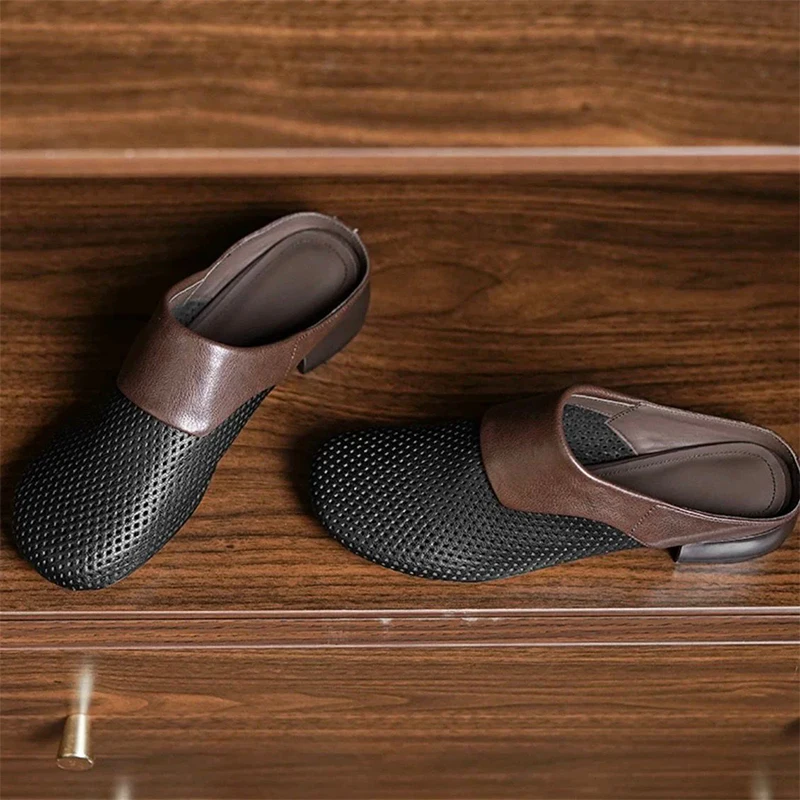 Sandal Chunky Wanita Sepatu Mules Perancang Busana Sandal Slingback Elegan Musim Panas 2025 Sandal Jepit Hak Rendah Sandalias De Mujer