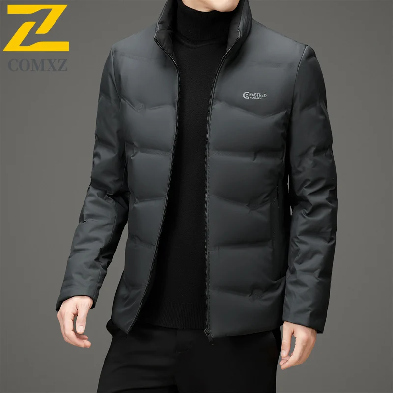 COMXZ Mens Short Down Jacket New Fashion Stand Collar Business Casual Warm Puffer Coat Luxury Ultra Light Windproof Winter Coat