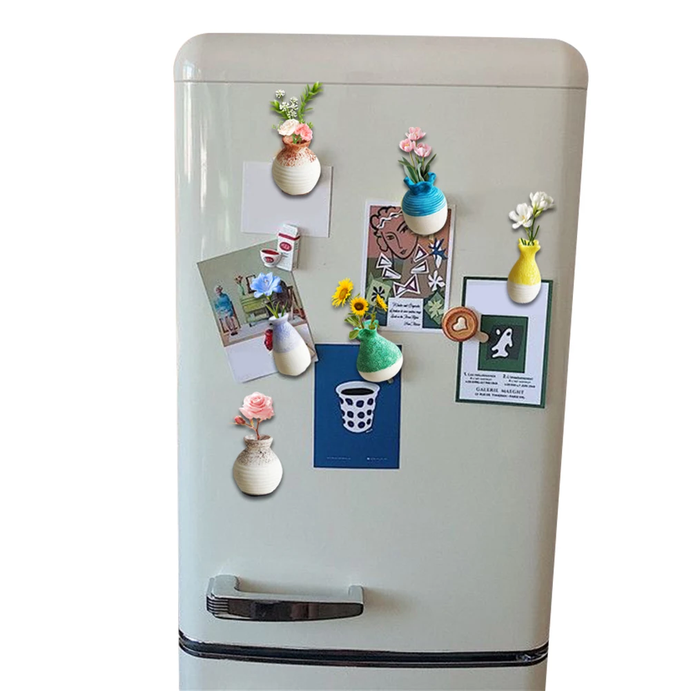 3D Vase Decoration Magnet Dust Proof Resin Vase Fridge Magnet Mini Floral Vase Fridge Stickers for Air Conditioners Fridge House