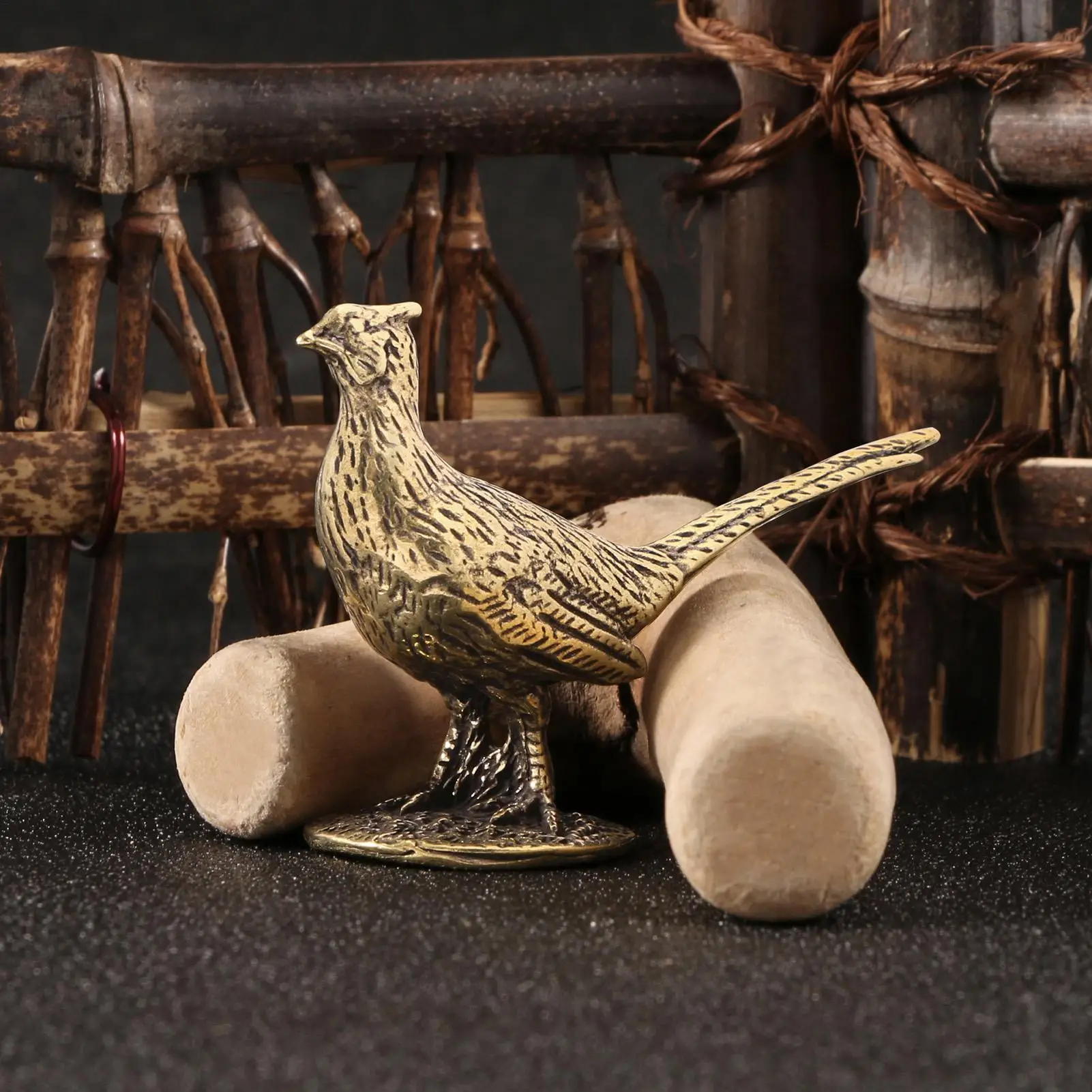 Brass Pheasant With Base Collectible Realistic Farmhouse Style Pheasant Bird Shelf Animal Statue For Bedroom Office Study Patio