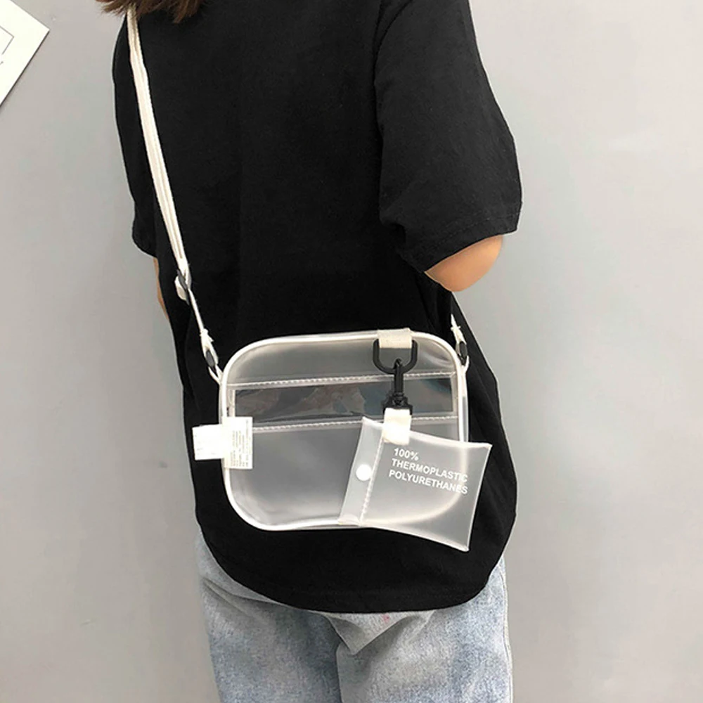 Causual PVC Transparent Klar Frau Umhängetaschen Schulter Tasche Handtasche Ptgir Kleine Telefon Taschen mit Karte Halter Breite Bügel Klappe