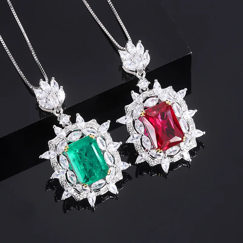 S925 Silver Fashion Colorful Treasure Color Separation Electroplated Women's Pendant Necklace Main Stone 10 * 14