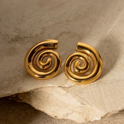 Simple Alloy Spiral Glossy Stud Earrings Fashion Gold Color Women's Earrings Trendy Jewelry Gift Wholesale