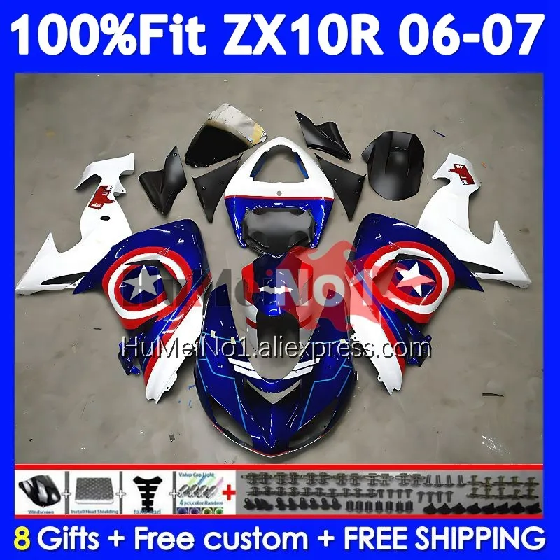 Injection Body For KAWASAKI NINJA ZX-10 ZX 10R 10 R ZX10R 06 Blue White 07 217No.86 1000CC ZX1000 CC ZX-10R 2006 2007 Fairing