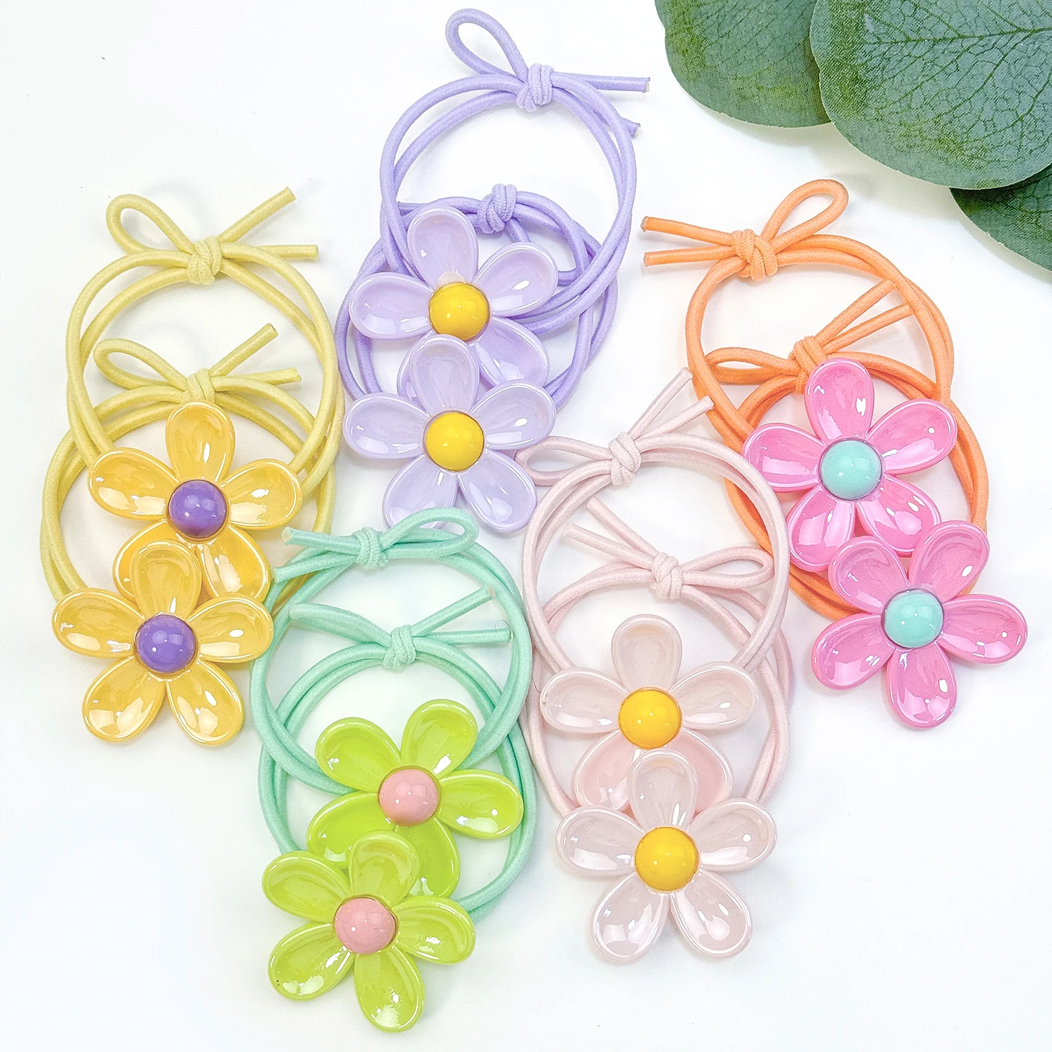 2/5PCS Cute Girls Flower Long Elastic Hair Band For Kids Exquisite Braid Ponytail Holder Rubber Teis Fashion Hair Accessories