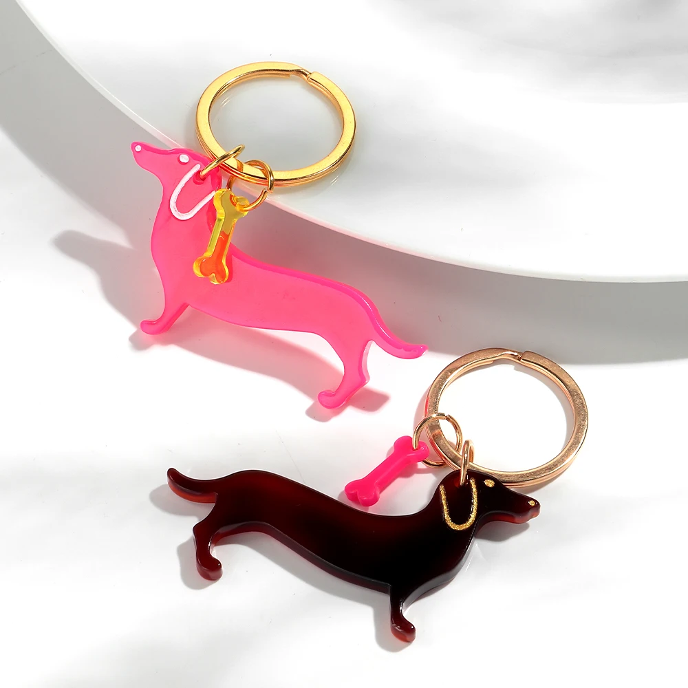 

1PC Personalized Leopard Dog Keychain for Women Men Creative Acrylic Bone Pet Puppy Keyring Phone Bag Charms Accessories Gifts