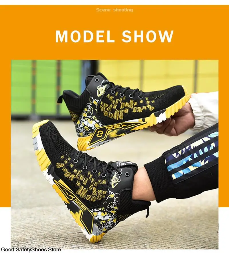 Arbeitssicherheitsstiefel für Männer, Arbeitsschuhe mit Stahlkappe, leichte, unzerstörbare Stiefel, durchtrittsichere Arbeitssneaker für Herren – Detail 13