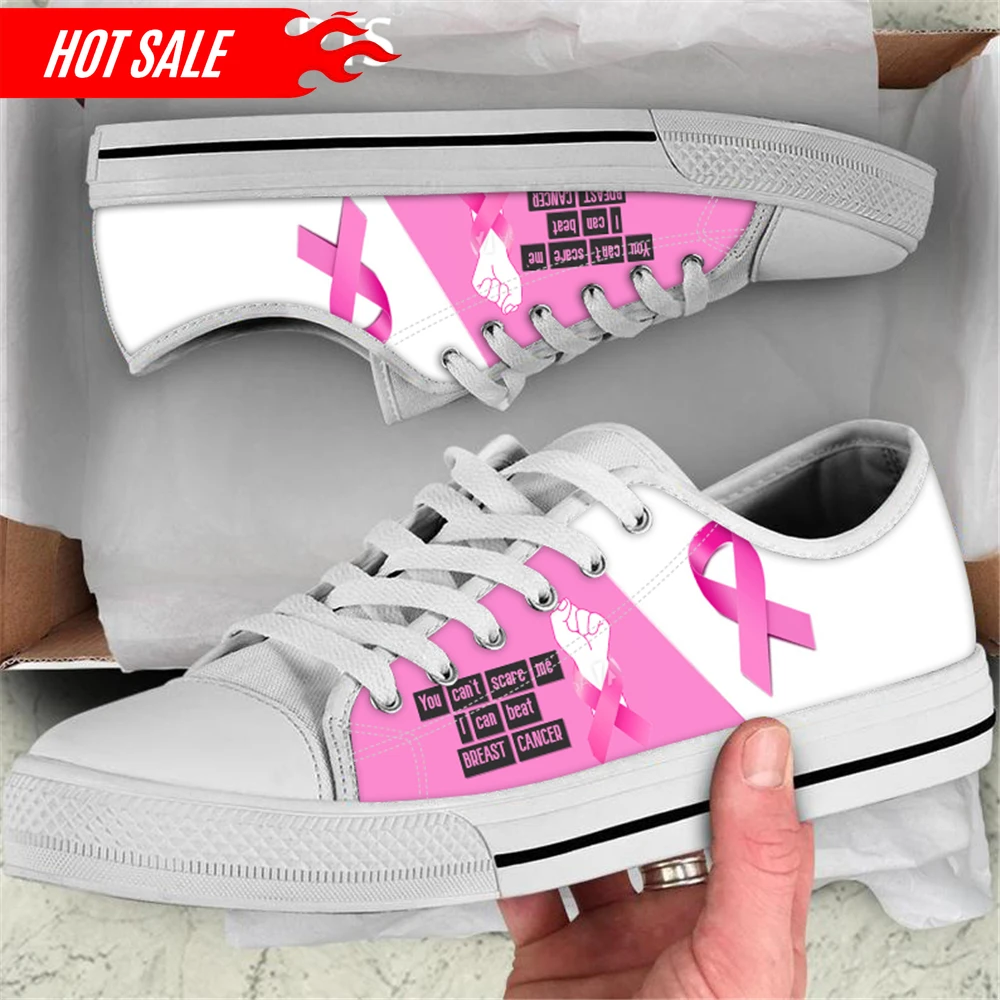 Autism Awareness Canvas Flat Shoes Pink Ribbon Design Women's Low Top Shoes Non-Slip Ladies Walking Shoes Casual Sneakers Tennis