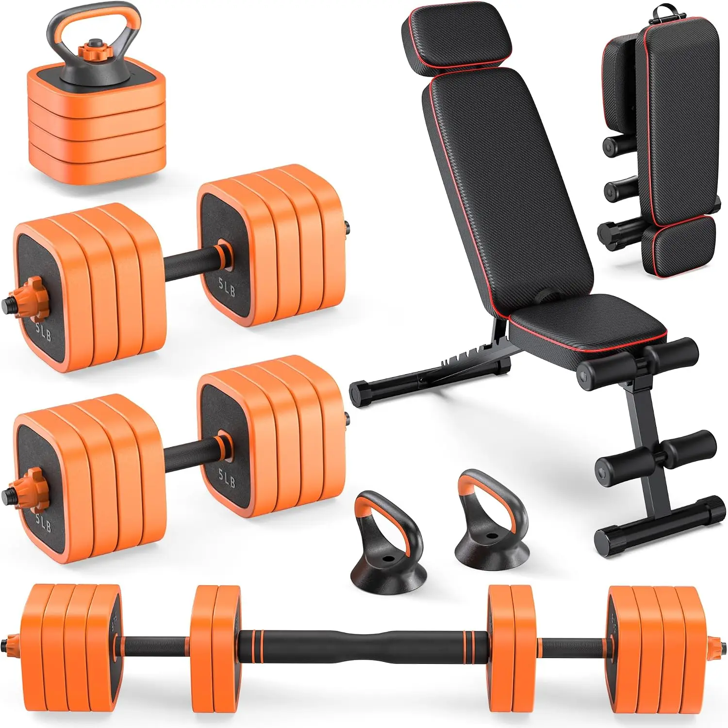 4-in-1 Adjustable Dumbbell Set with Foldable Bench for Home Gym, Full Body Strength Training Equipment Set