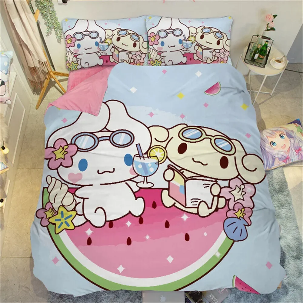 Cinnamoroll-funda nórdica de dibujos animados para niños, juego de cama Kawaii para adolescentes, Linda funda de edredón de poliéster, decoración de dormitorio para Twin, Queen y King