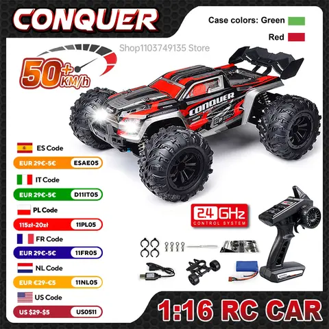 WLtoys 1:16 Scale Large RC Car 50km/h High Speed 4WD Children Toy for Boys Remote Control Car 2.4G Off Road Monster Truck RC Toy