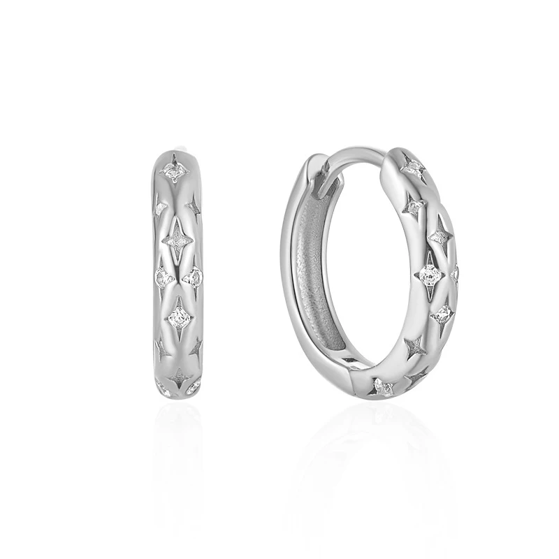 ENSHIR Golden Sliver Inlaid Zircon Star Hoop Earrings for Women Niche Simple Party Jewelry