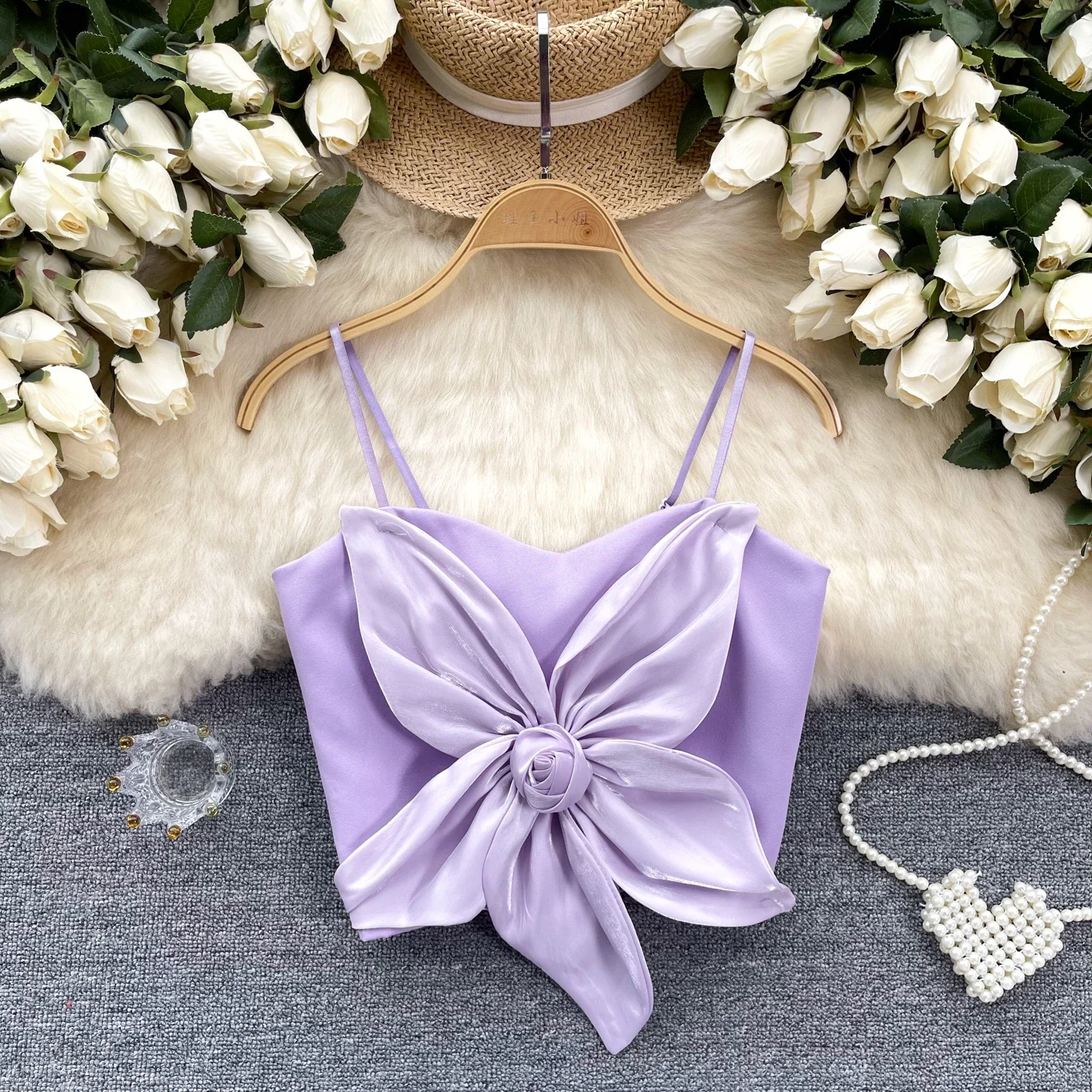 New Chic Vintage sleeveless sweet slim Three-dimensional Flower Tank Top Korean Fashion Summer Beach Women Crop Top