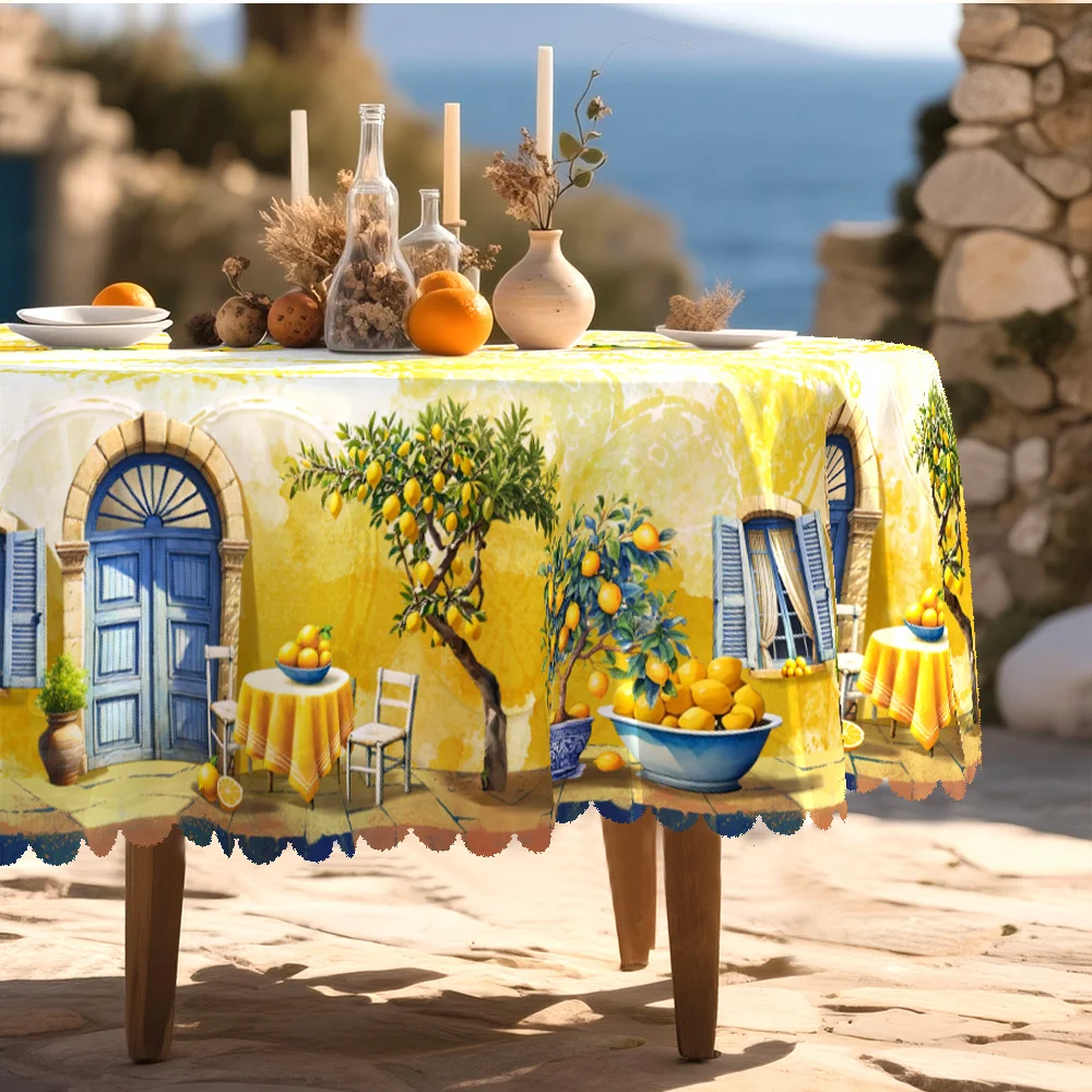 Mediterranean style, French lemon, rural tablecloth, yellow and blue decorations