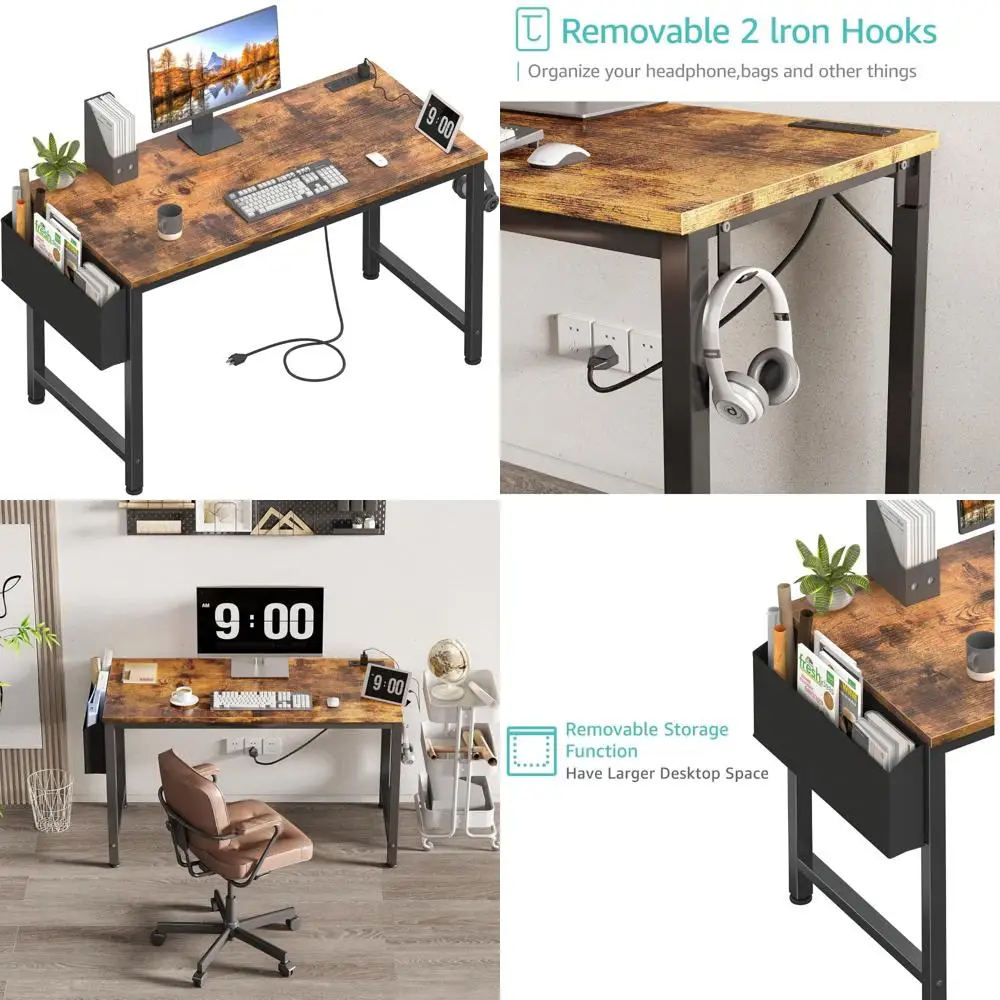 

Teen Study Table 47-inch Home Office Gaming Desk with Power Outlet and Charging Station for Writing and Studying