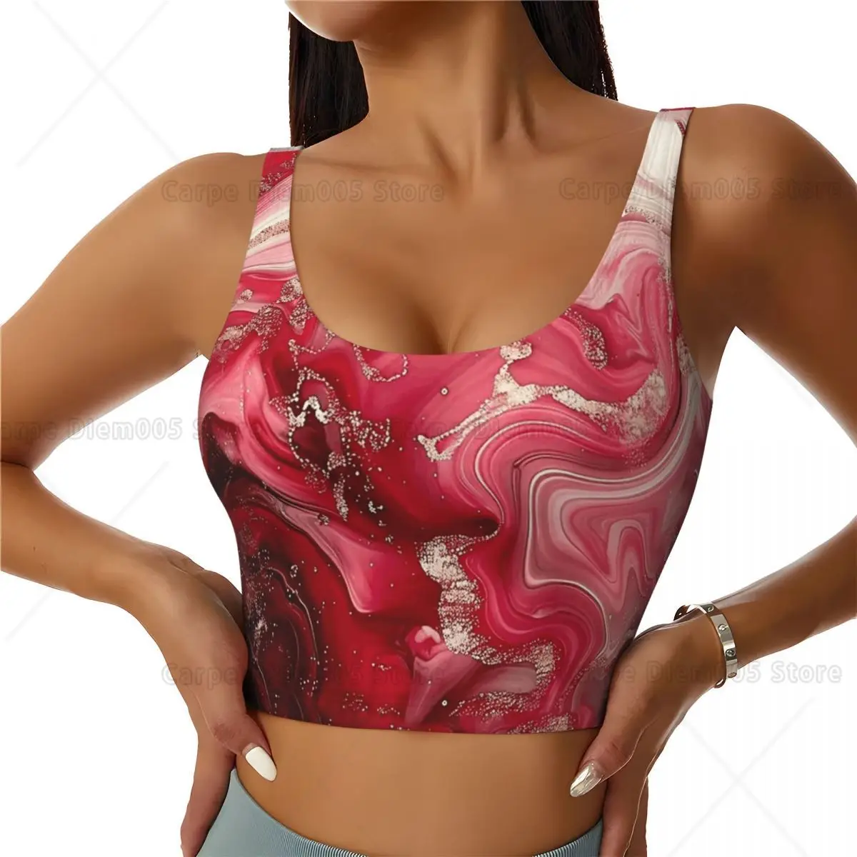 Abstract Red Marble Print Women's Sports Bra High-Impact Sports Vest, Tank Top for Yoga, Gym, Running Comfortable