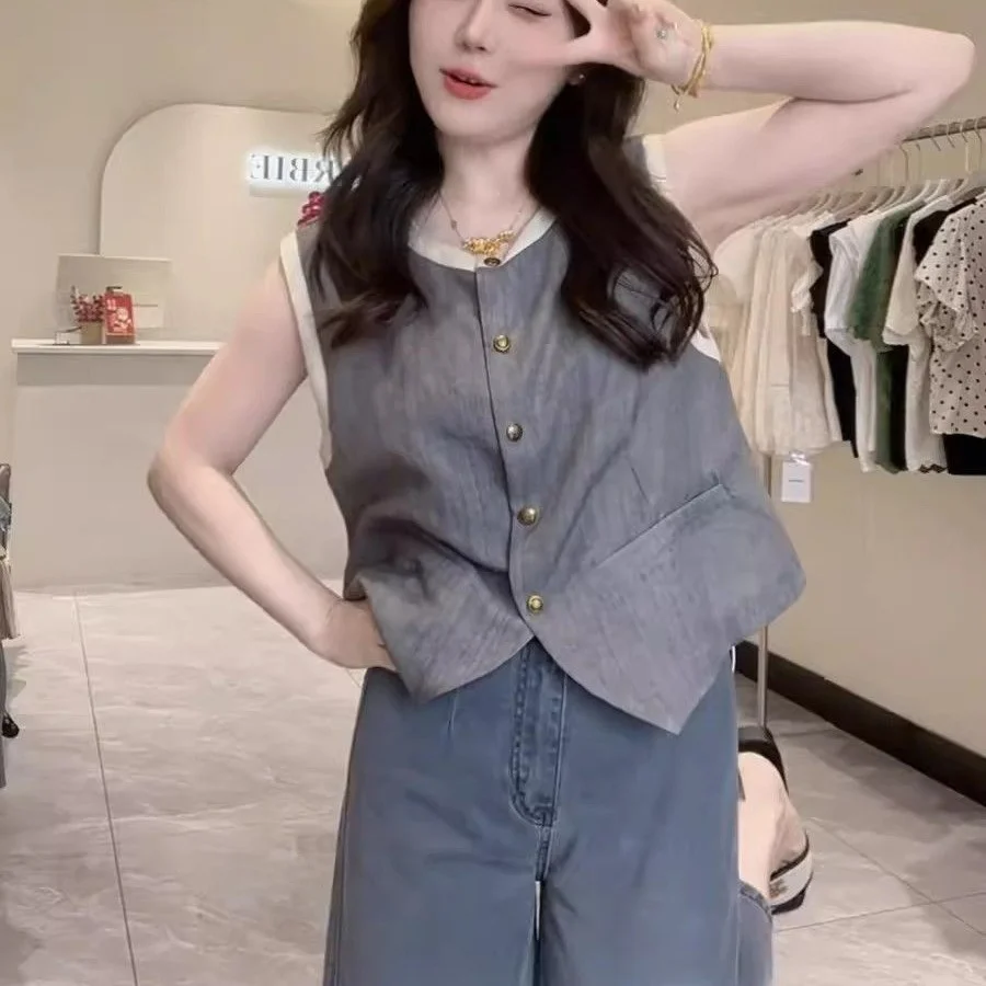 

Slim Fit Faionable Summer Svel Thin Color Blo irt Women's 2025 New Sle Design Sense Elegance Tank Top