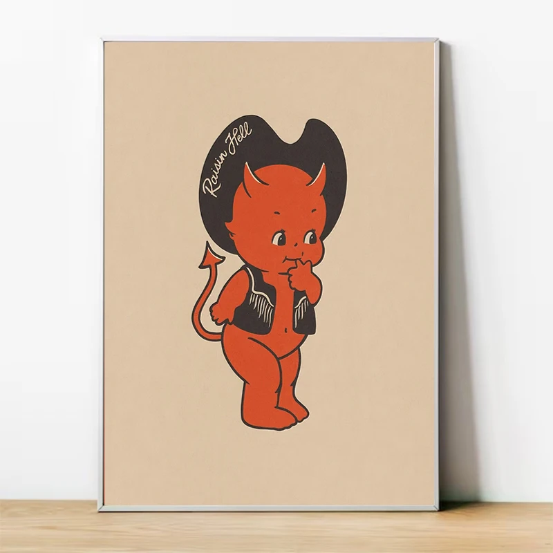

Kewpie Devil Western Devil Poster Cowboy Devil Art For Home Decor Items Decoration Bedroom Posters on the Wall Decorations Room