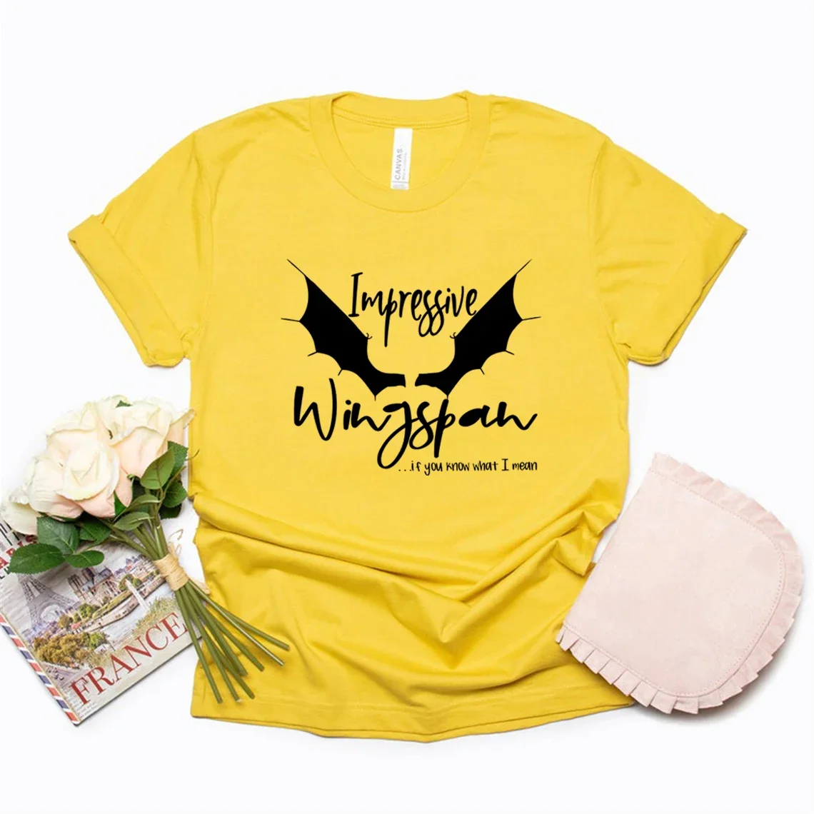 Sarah J Maas T Shirt Unisex Short Sleeve Graphic Tees Impressive Wingspan If You Know What I Mean T-Shirt ACOTAR Tshirt Tops