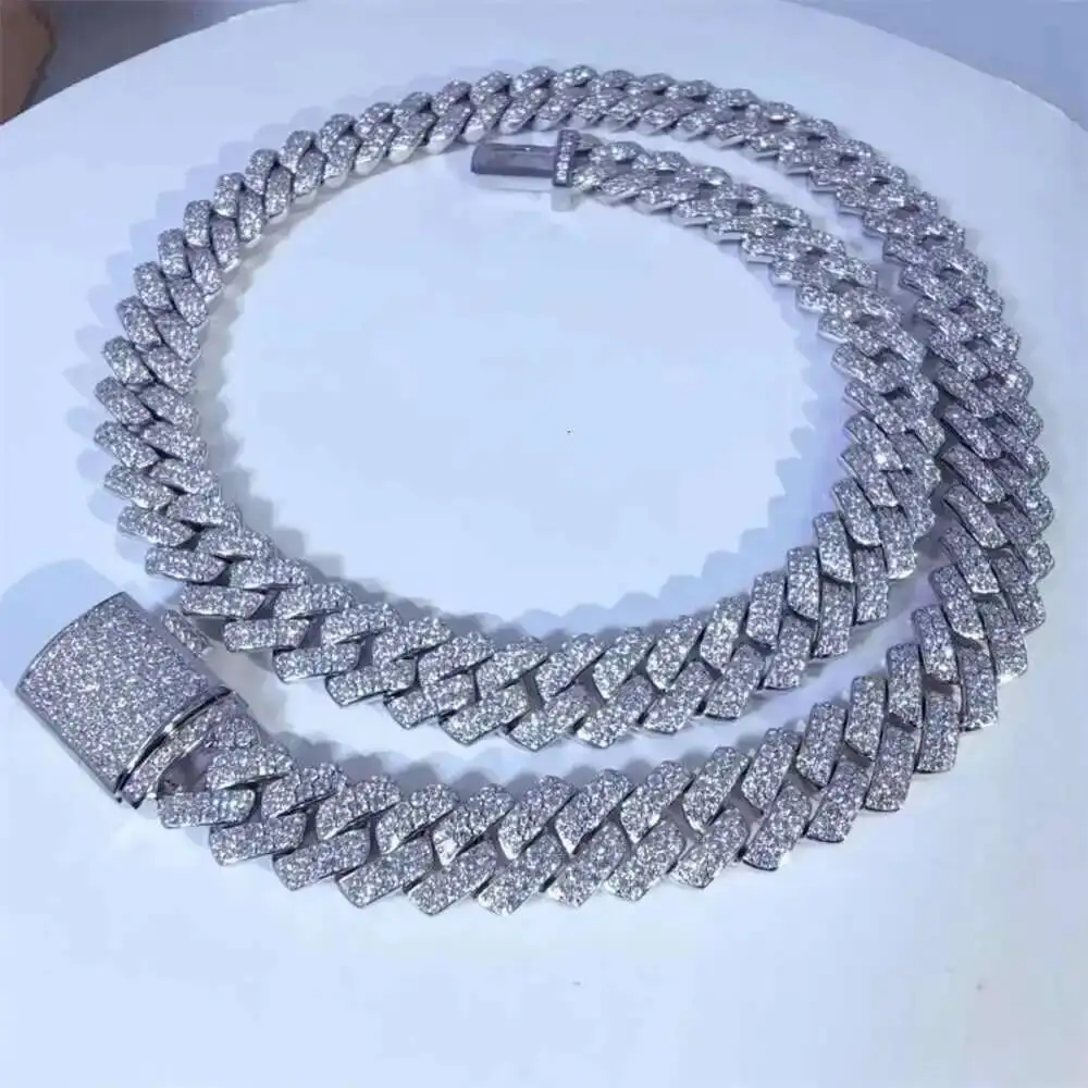 

Fully Vvs Moissanite Luxury Cuban Link Chain Fine Hip Hop Jewelry Baguette Diamond Men Necklace 925 Sterling Silver Bracelet