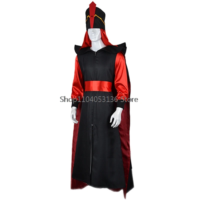 Film Jafar Cosplay Kostuum Jumpsuit Mantel Met Hoed Voor Mannen Vrouwen Outfits Halloween Carnaval Feest Roleplay Pak