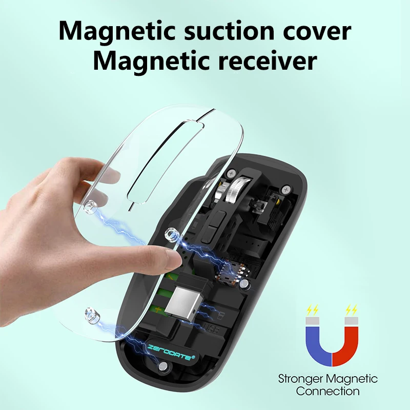 Transparent Wireless Mouse Dual Mode Bluetooth-compatible Rechargeable Mouse Noiseless Cordless Computer Mice For PC Laptop