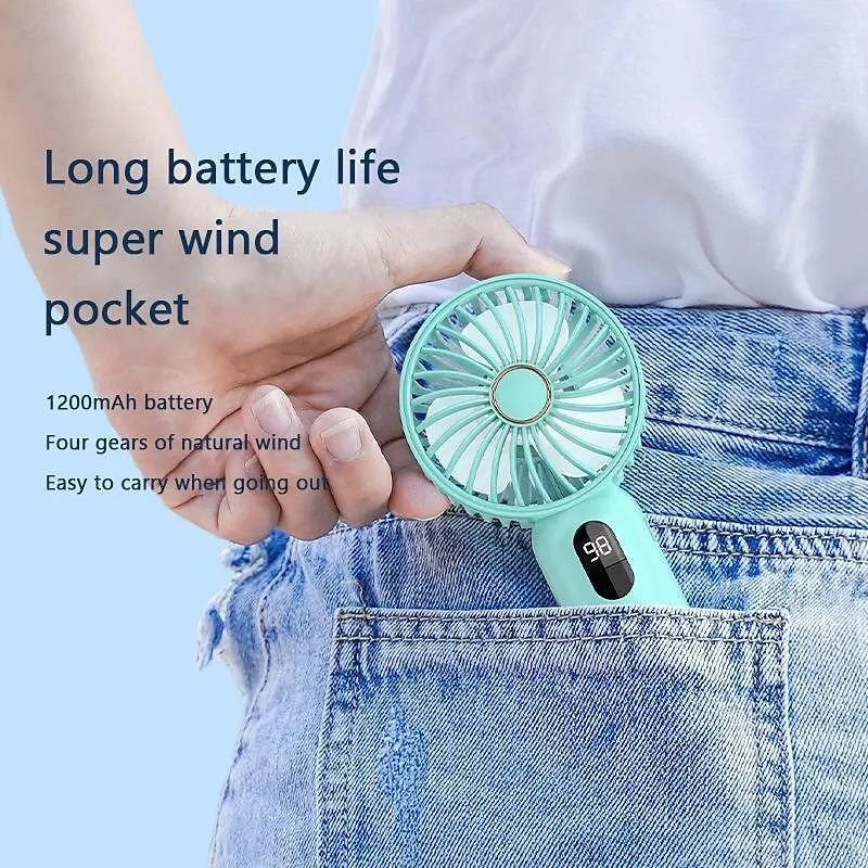 Digital Display Mini Fan USB 1200 Mah Handheld Cute Small Electric Fan Portable Student Cooling Device Pocket Outdoor Hand fan