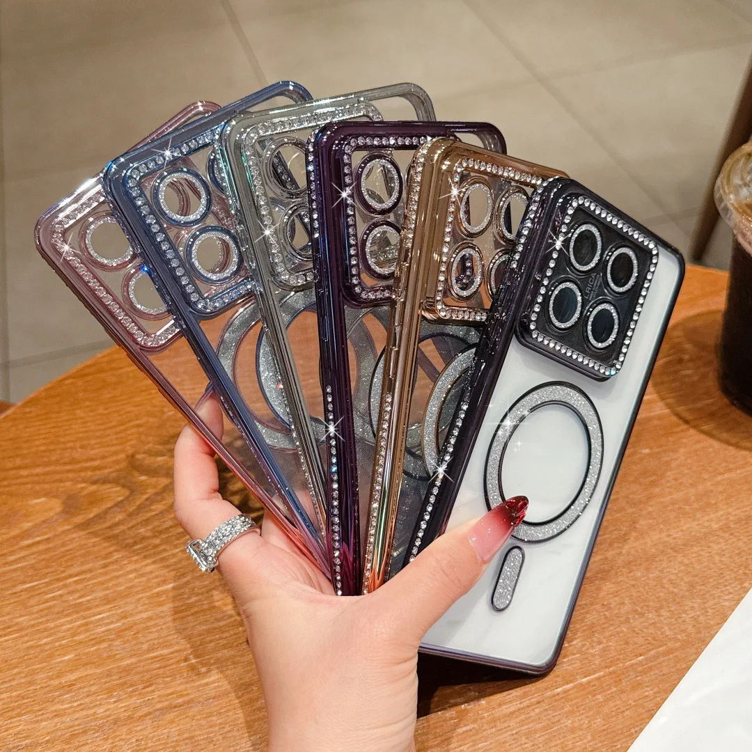 Galvanisierte Kantenbohrung, magnetische Handyhülle, für Redmi Note 14 Pro 14 Pro Plus 5G Objektiv, All-Inclusive-Schutzhülle auf der Rückseite
