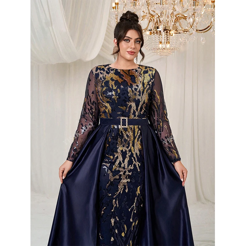 Sukienki wieczorowe damskie z długim rękawem, dekoltem typu O, cekinami, odpinanym płaszczem, eleganckie sukienki koktajlowe, na studniówkę, na formalne okazje.