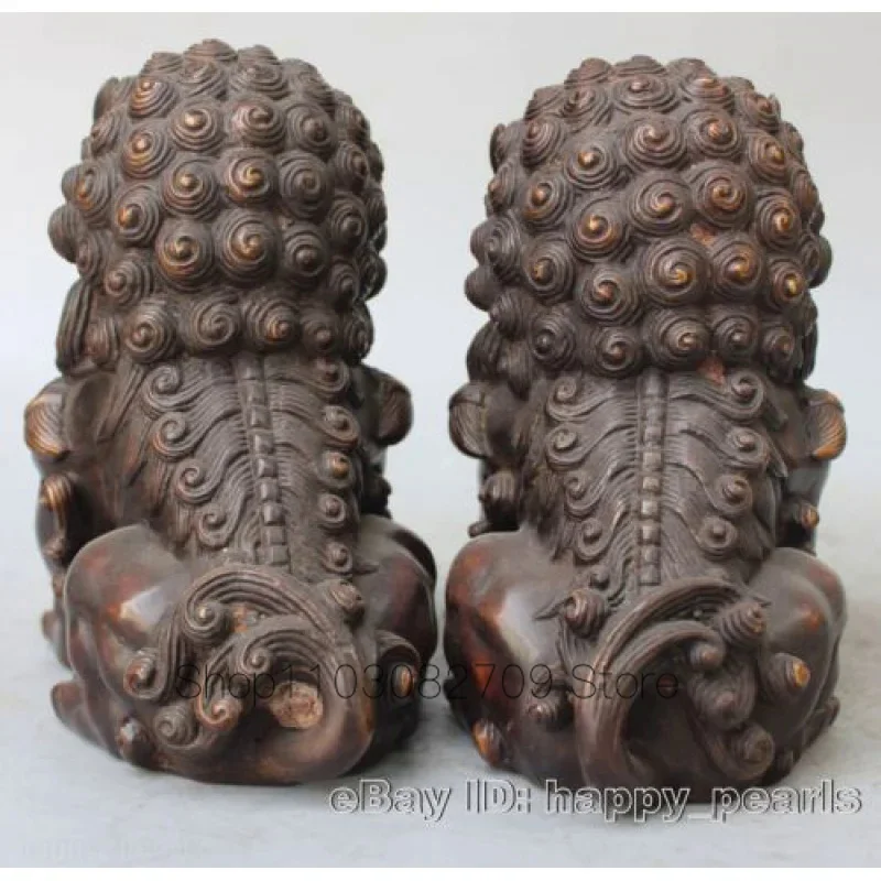 Antique Fengshui Bronze Guardian Fu Foo Dogs Lion Door Leo Statues Lions Pair