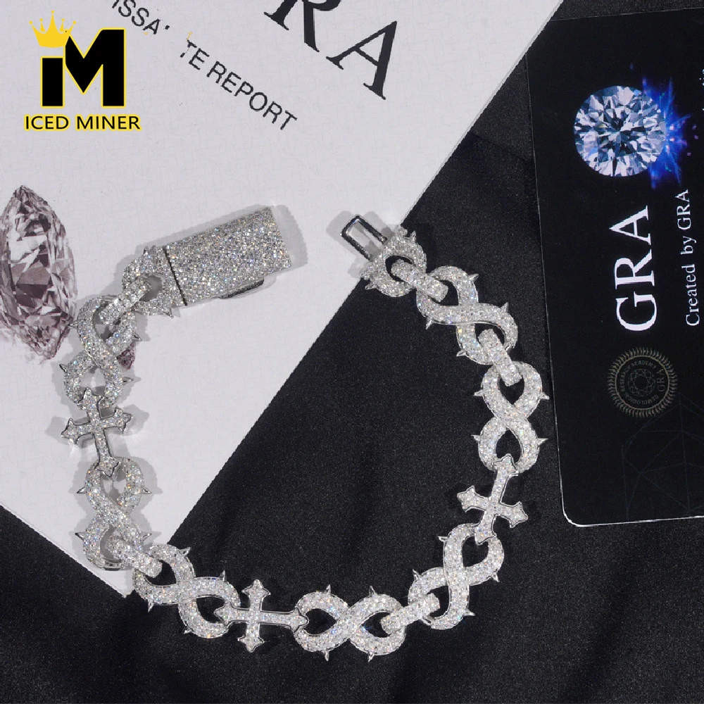 

Icedminer 13 мм VVS Муассанит Крест-Цепочка Iced Out Ожерелья Для Мужчин Женщин S925 Серебряное Колье Пропускной Тестер Хип-Хоп Ювелирные Изделия GRA