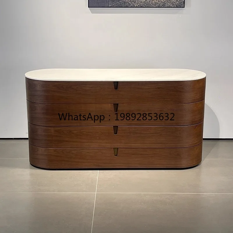 LYY High-End Walnut Color Bedroom Bedside Chest of Drawers Modern Simple Marble Sideboard Storage