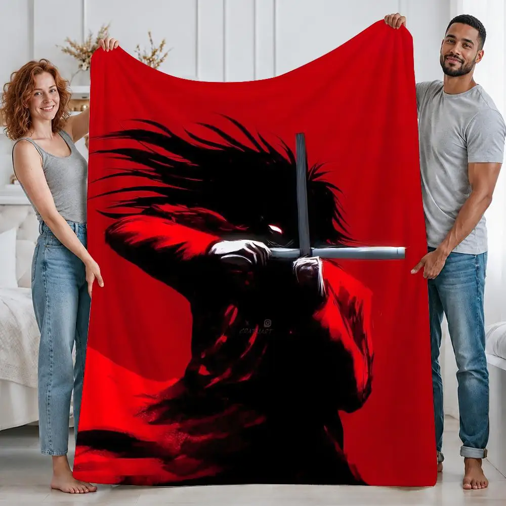 Gothic Anime Hellsing Throw Custom Printed Flannel Fleece Blanket for Sofa Bed Office Travel & Camping