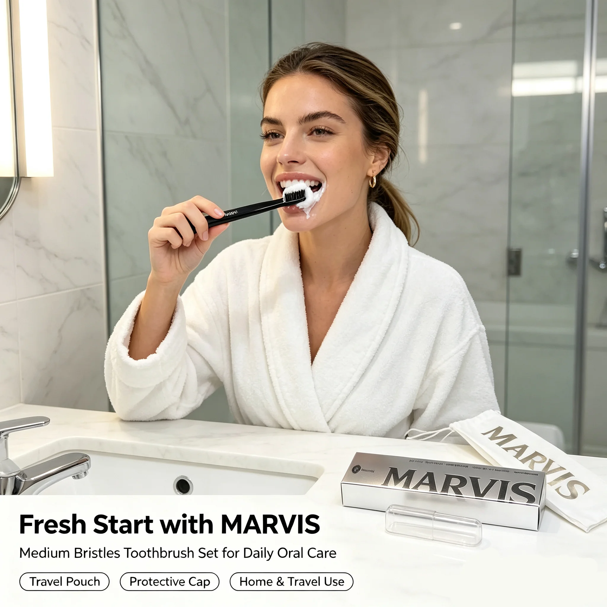 Italy M Brand Oral Care Set - Gum Health Toothpaste 85ml with Medium Bristle Toothbrush Premium Teeth Cleaning Daily Oral Hygien