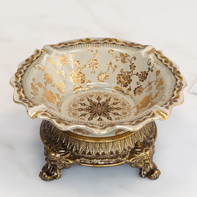 Luxury European American Style Alloy Ceramic Ashtray Candy Dish  Elegant Snack Bowl Dessert Plate Home Decor view 3