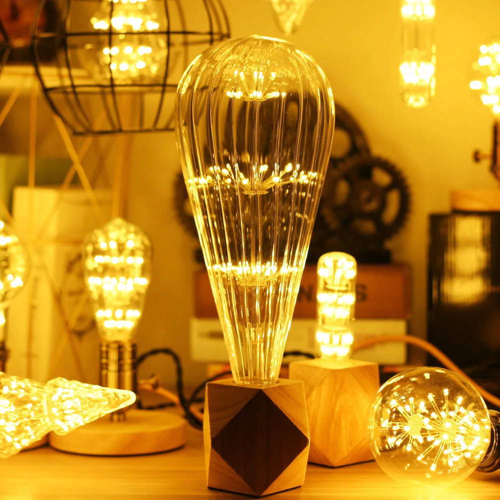 Lâmpada LED Vintage Tianfan, fogo de artifício estrelado, lâmpada Edison, vidro transparente, brilho caloroso, luz decorativa, 3W, AC 85-265V, E27