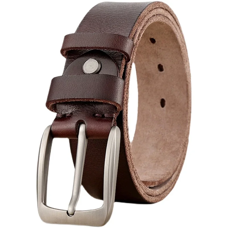 Belt Men's leather first layer cowhide needle buckle Middle-aged and young simple casual belt Vintage trendy belt Handmade