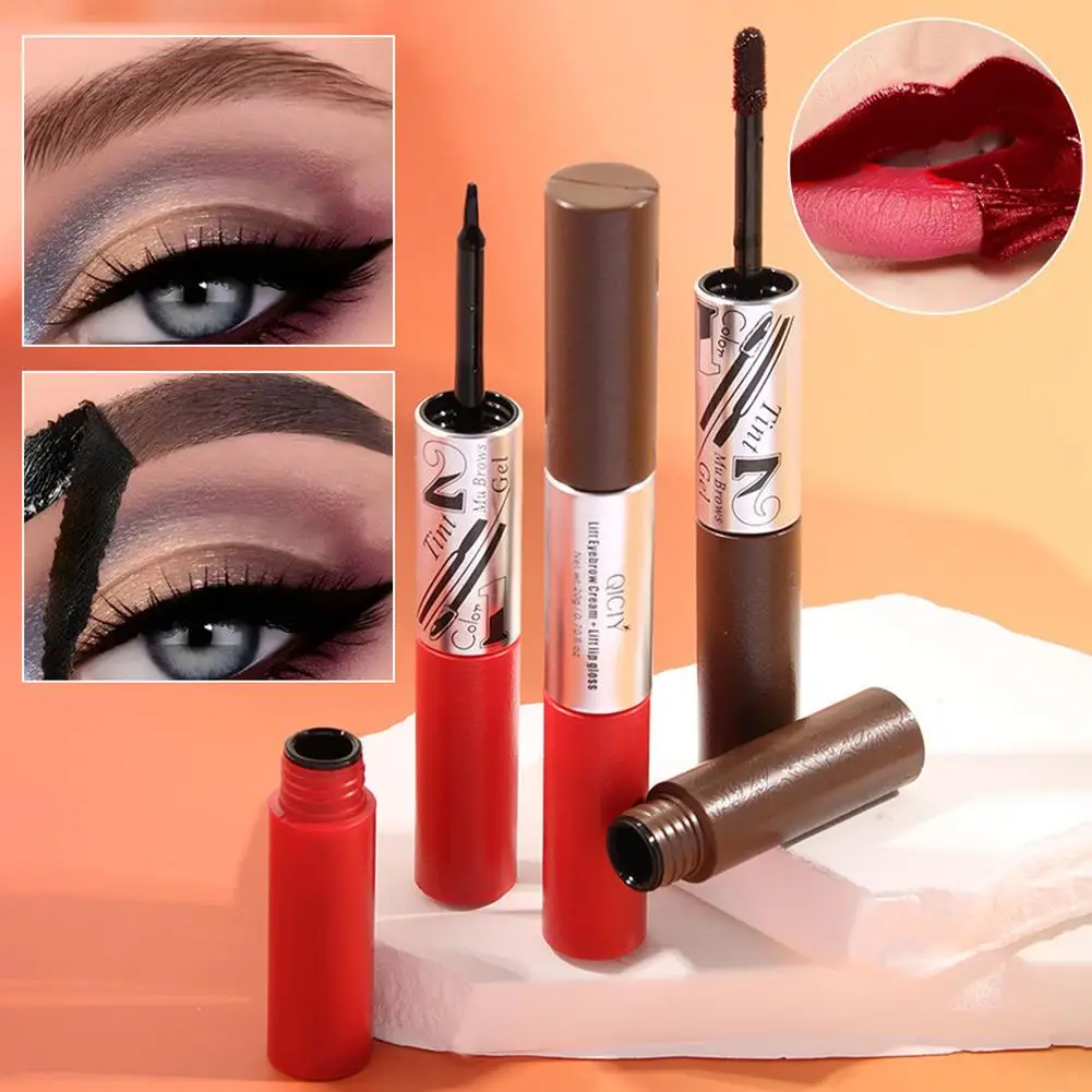 Double head tear off eyebrow glue tear off lip gloss wild eyebrow three-dimensional dyeing paste combination set 2 in 1 product