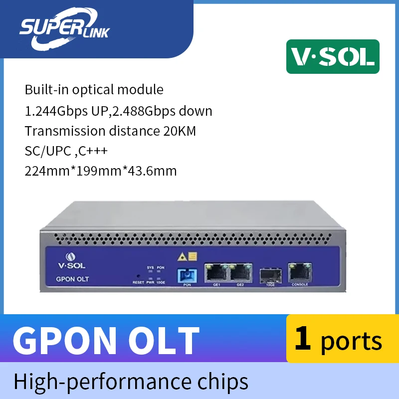 VSOL GPON OLT 1Ports 4ports 8ports  SFP modules uplink compatibleMax splitting ratio1:128 ONU ONT 10Gsupports WEB management