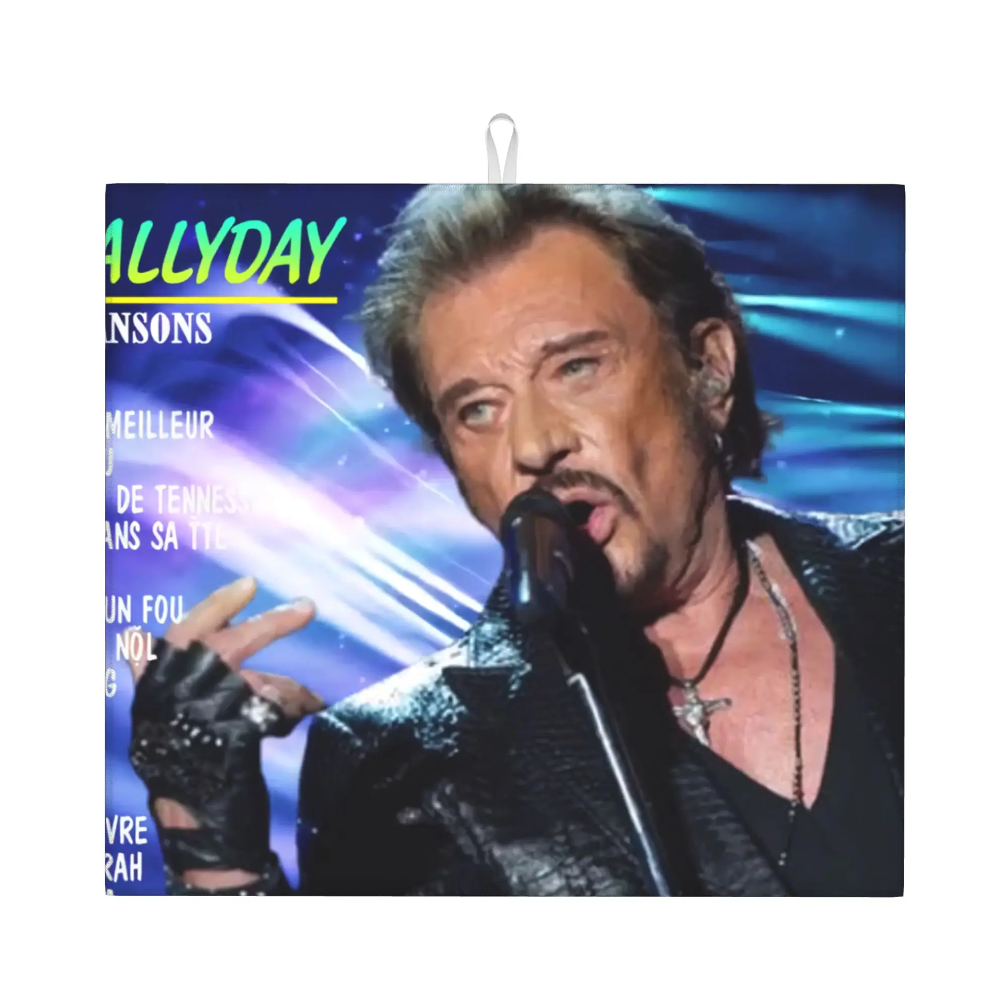 Drying Mat For Kitchen Johnny Hallyday Water Absorbent Waterproof France Rock Singer On Slip Kitchen Counter Protector Mat