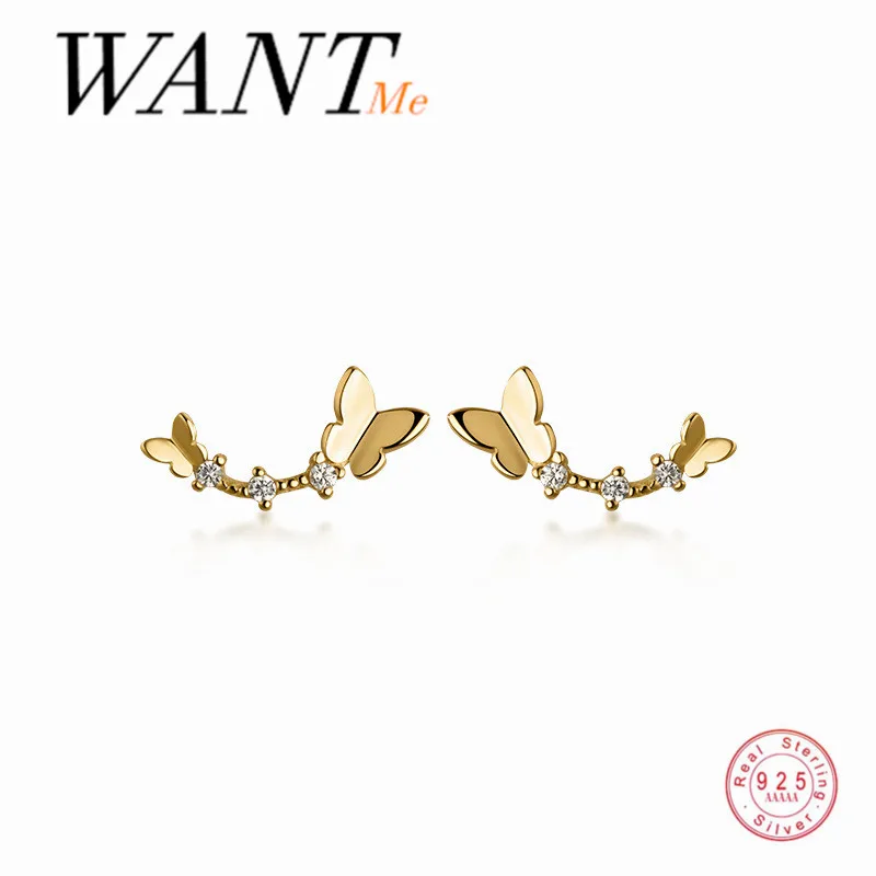 

WANTME 925 Sterling Silver Cute Romantic Symmetry Butterfly Stud Earrings for Women Fashion Classic Daily Wear Jewelry Gifts