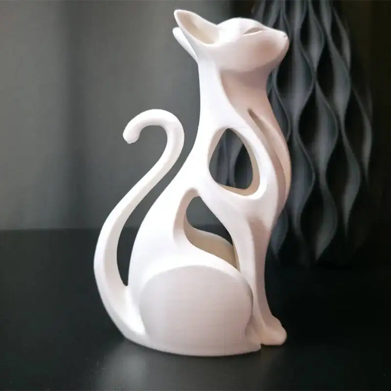 Elegante moderne sitzende Katzen-3D-Druckskulptur, minimalistisches Wohndekor-Ornament, kreatives Geschenk für Liebhaber. – Detail 6