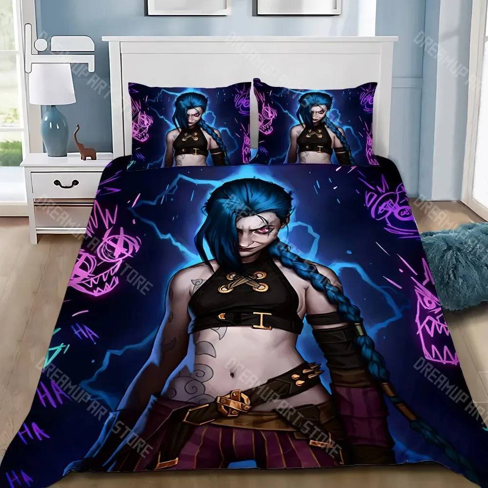 

Пододеяльник, наволочка, комплект постельного белья L-Leagues of Legends LOL Jinx для взрослых, для мальчиков и девочек, украшение для спальни, детский одинарный двойной размер