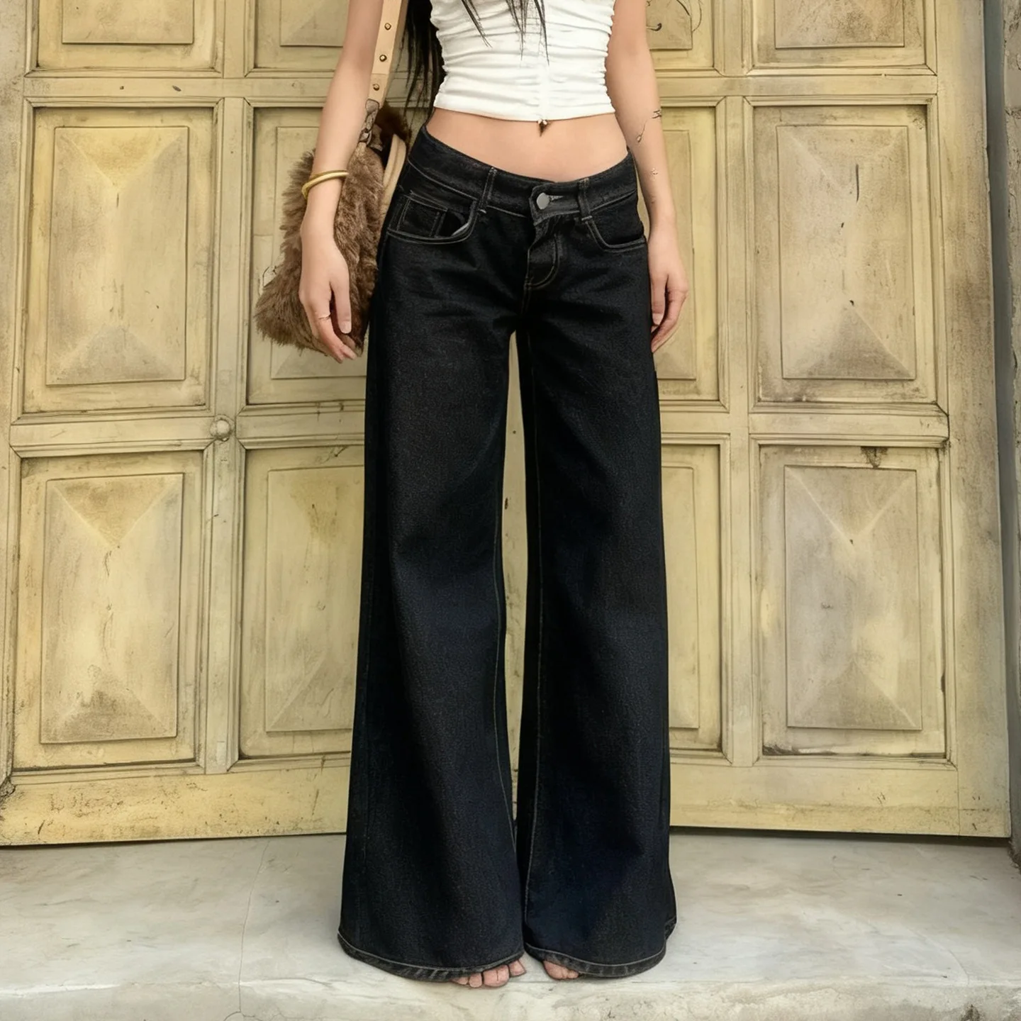 

Джинсы с низкой посадкой, прямые, повседневные, свободного кроя, синие джинсы из денима