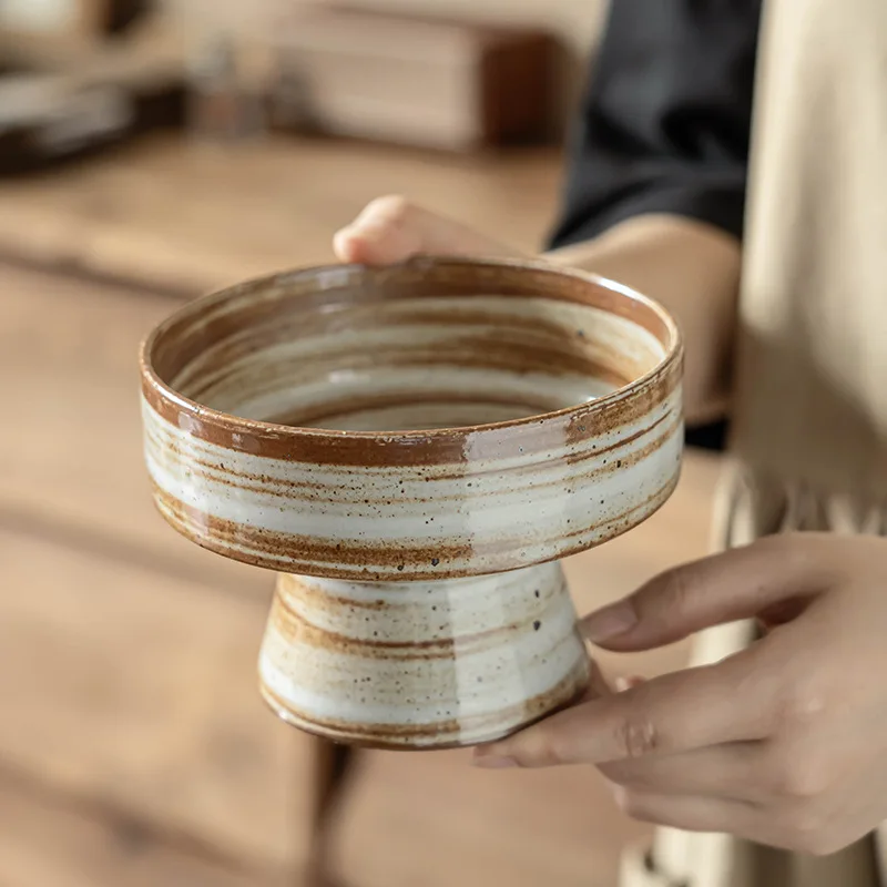 YFY old sense tall bowl household ceramic fruit plate wholesale living room dim sum bowl  retro dessert bowl coarse  tableware