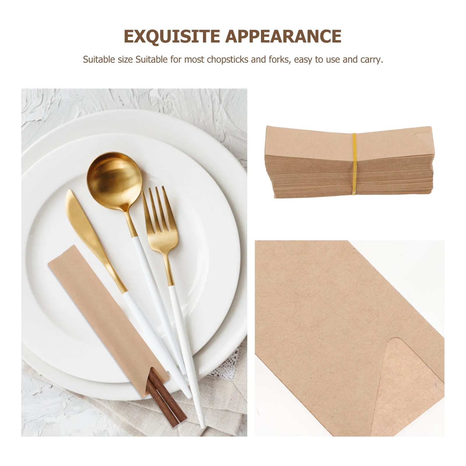 

200 Pcs Waterproof Chopstick Set Chopsticks Carrying Case Sleeve Fritters Storage Bag Kraft Paper Pocket Travel